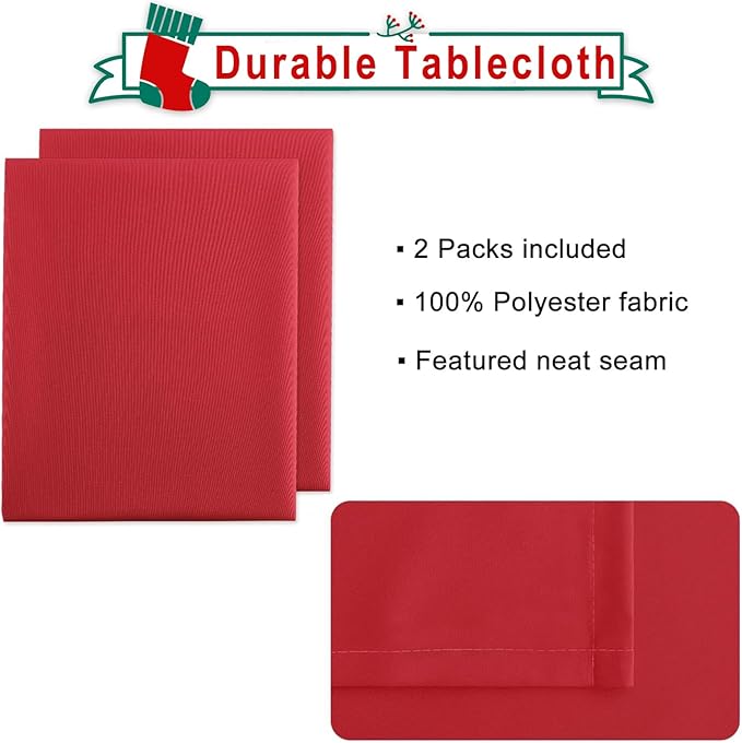 Tablecloths, 2-Pack Red Rectangular 52 x 70 Inch Polyester Spill-Resistant