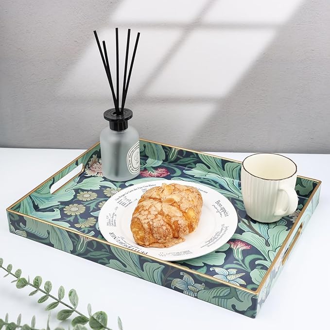 Serving Trays, Rectangular Plastic Tray with Handles, 15.7 x 11.8 Inch