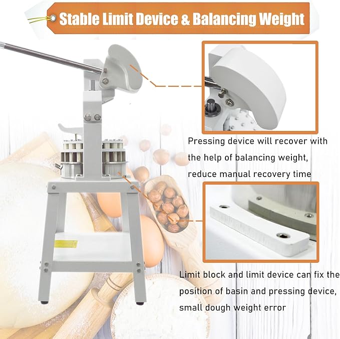 Commercial Dough Divider Manual 24PCS Dough Divider 1.59oz-8.46oz Heavy Duty Dough Cutter Machine with 45-240g Dough Weight Range for Baking, 24PCS