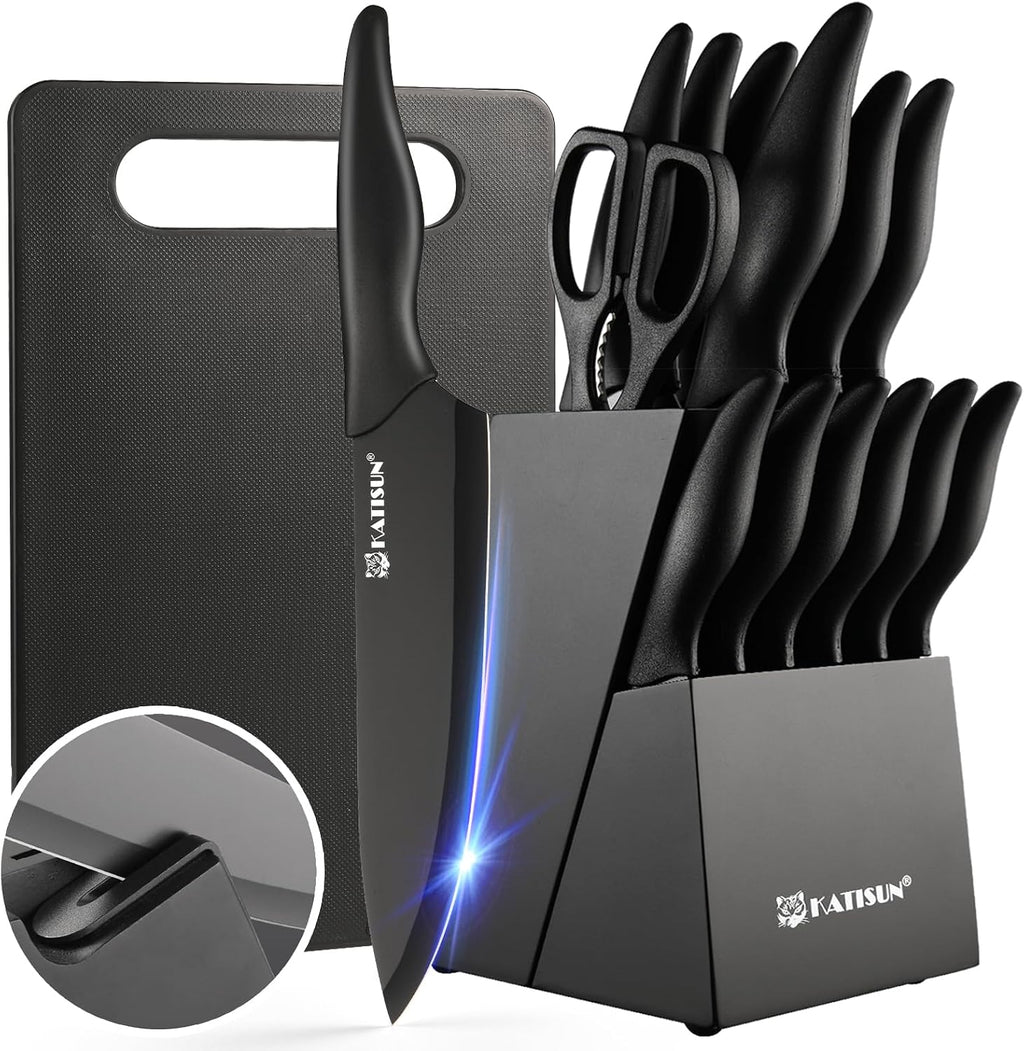 17-Piece Black Kitchen Knife Set with Block