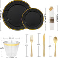 Disposable Plastic Plates Set, Black and Gold, 175 Pieces, Serves 25
