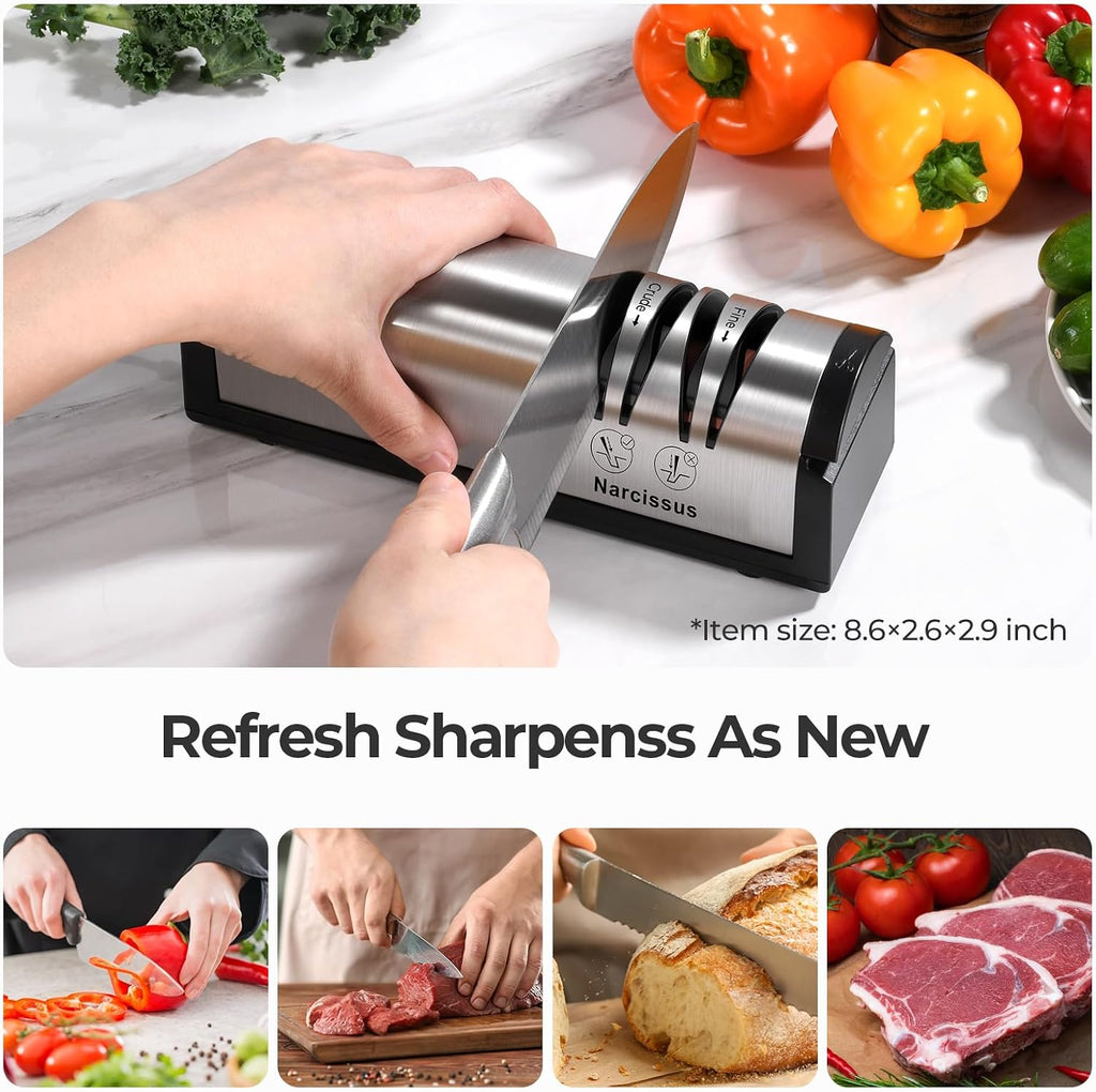 Knife Sharpener, Electric Two-Stage Carborundum in Silver