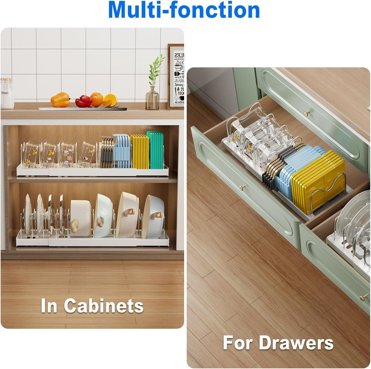 2 Pack Pots and Pans Organizer Under Cabinet, 22" Expandable Food Storage – close-up