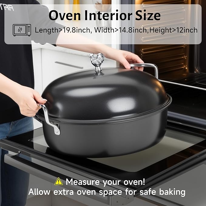 Roasting Pan 32L Oval Carbon Steel with Lid and Rack
