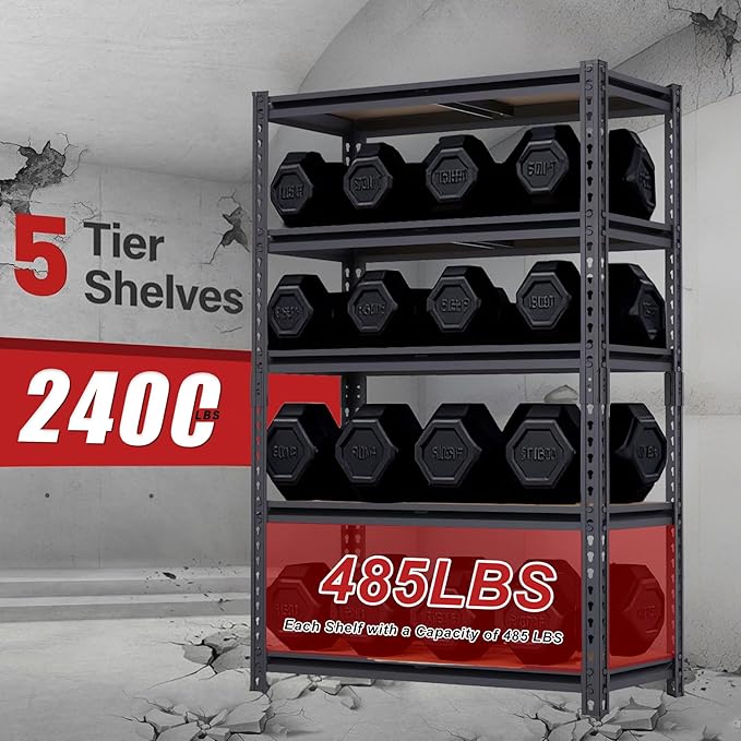 Standing Shelf Units, 2-Pack Metal Rack, 12 x 28 x 60 Inch Floor Mount