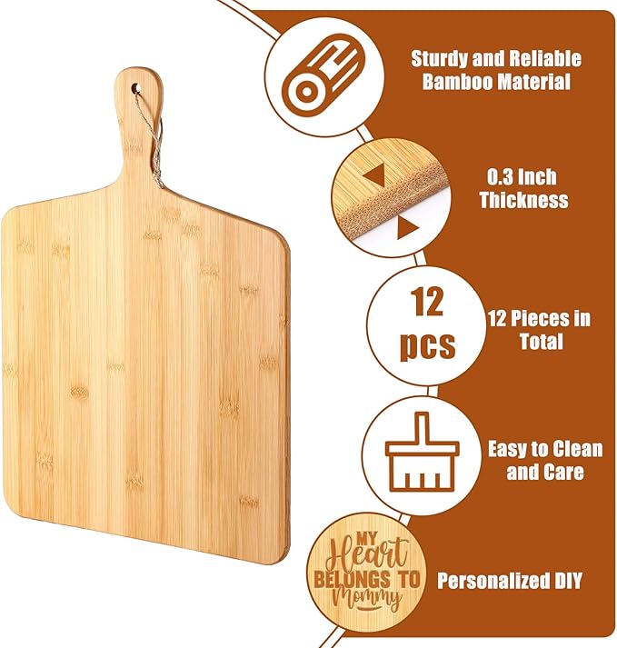 Cutting Boards Set of 12 Bamboo with Handles, 17 x 13 Inch Rectangular