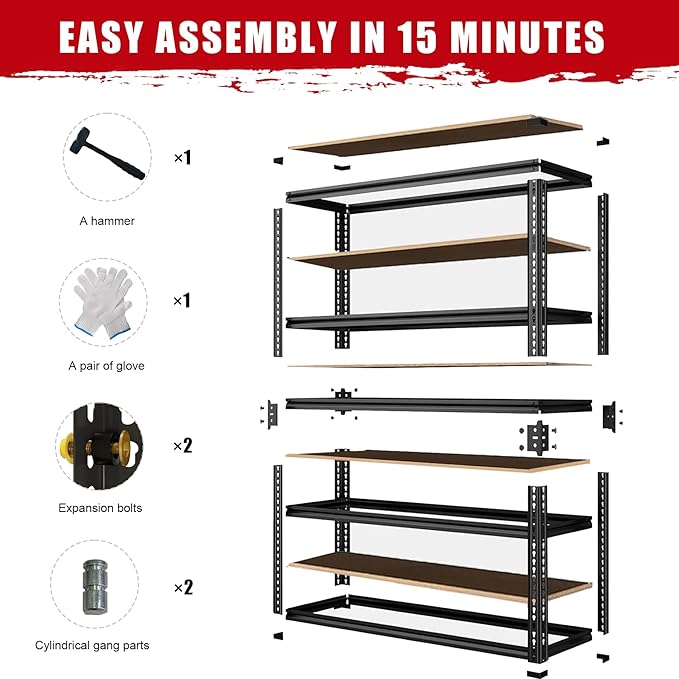 Standing Shelf Units, 2-Pack Metal Rack, 12 x 28 x 60 Inch Floor Mount