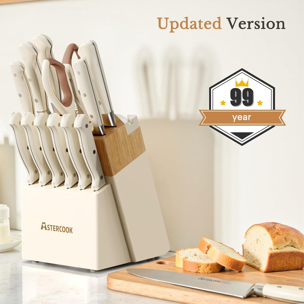 Knife Set, Kitchen Knife Set with Block 14-Piece Full Tang Stainless Steel – close-up