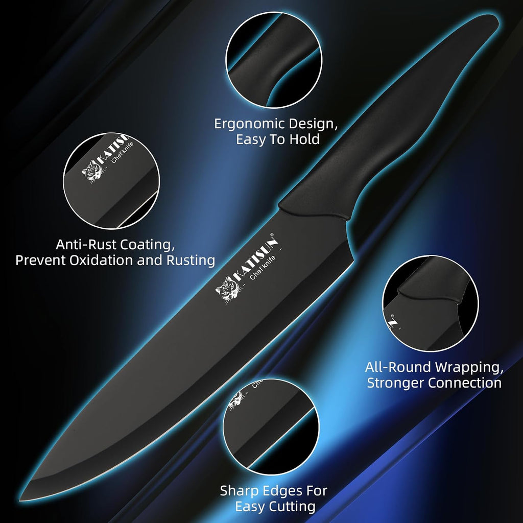 17-Piece Black Kitchen Knife Set with Block – close-up