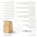 Knife Block Set, 15 Pieces, Modern White Blades with Wood Storage Block