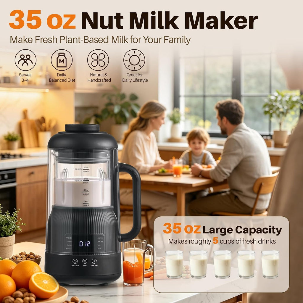 Countertop Blender for Nut Milk, 35oz with Delay Timer, Black