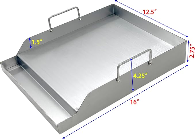 Griddle: Stainless Steel Flat Top with Two Handles for Gas Grills