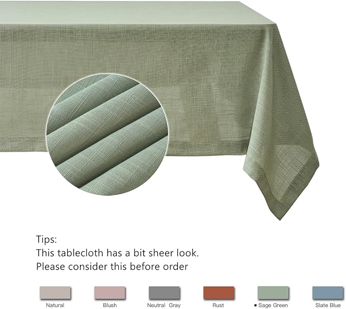 Tablecloth in Sage Green Faux Linen, 60 x 120 Inch Rectangle