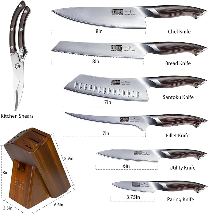 HOSHANHO 8-Piece Kitchen Knife Set, Japanese High Carbon Super Steel Knife Sets with Block, Professional Ultra Sharp Chef Knife Set with Scissors