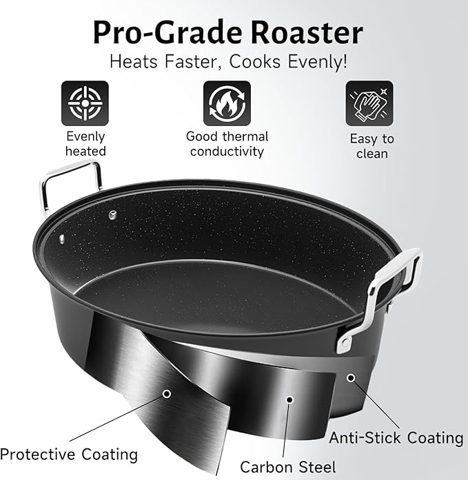 Roasting Pan 32L Oval Carbon Steel with Lid and Rack