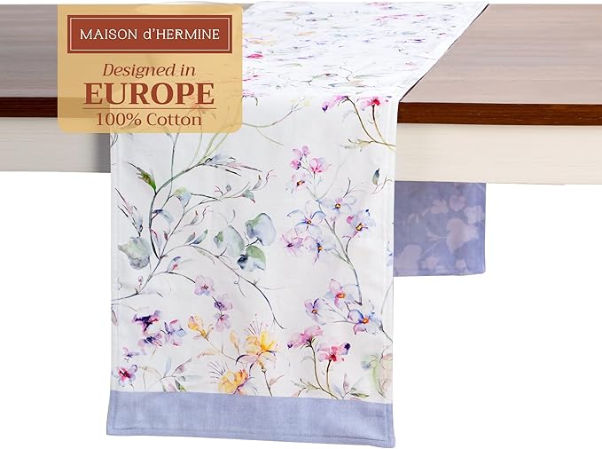 Cotton Table Runner, 14.5 x 72 Inch Summer Floral Double Layer