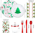 Disposable Christmas Plates Set, Green Tree Pattern, 176 Pieces