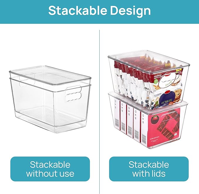 Stackable Plastic Storage Bins with Lids and Handles, 2 Pack, 11 x 7.5 Inch