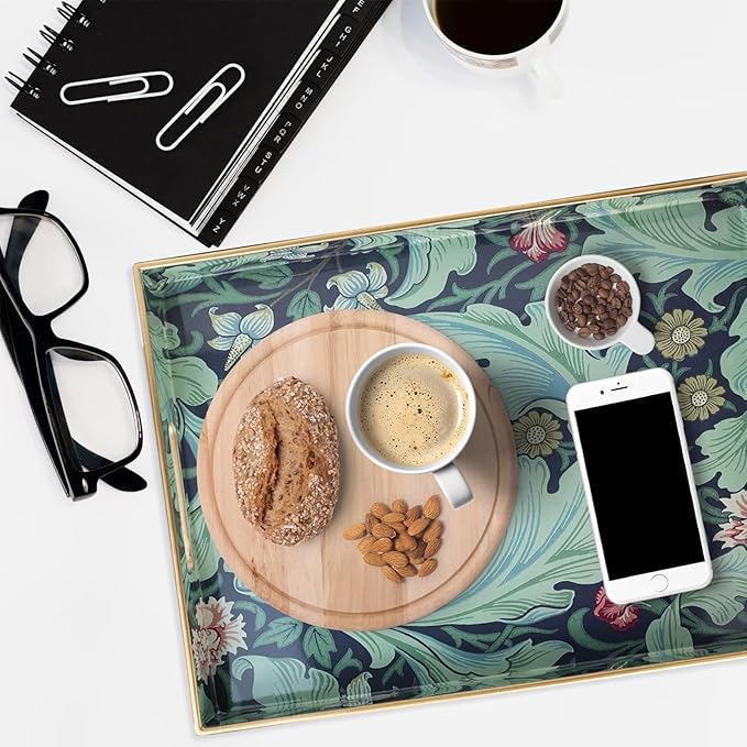 Serving Trays, Rectangular Plastic Tray with Handles, 15.7 x 11.8 Inch
