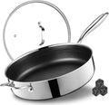 12 Inch Frying Pan Nonstick with Lid, 5.6QT Hybrid Ceramic Deep Saute Pan & Skillet, Tri-Ply Stainless Steel for Even Heat, PFOA/PFOS Free, Induction & Oven Safe