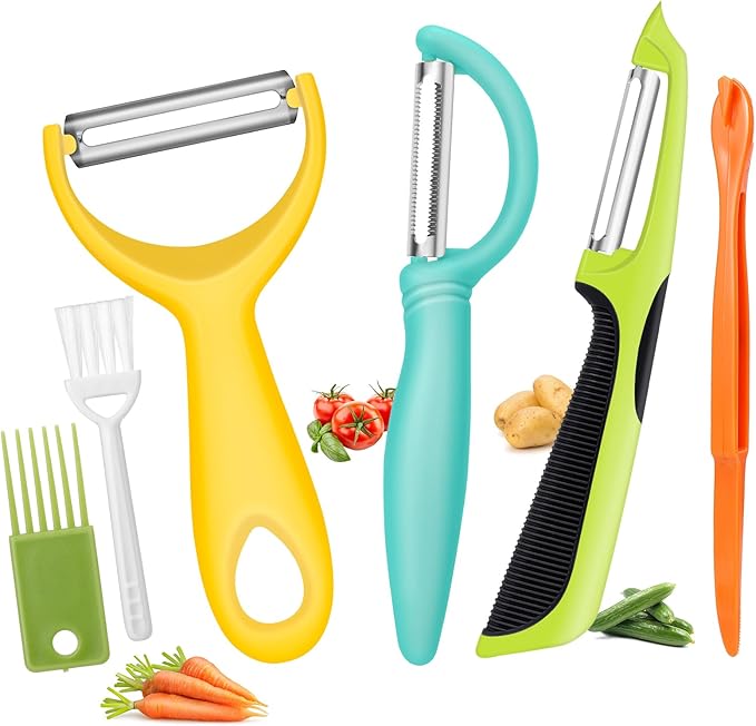 Senbowe Upgrade Potato Peeler for Kitchen, 6PCS Stainless Steel Vegetable Peeler, I and Y Veggie Food Peeler for Apple Fruit Carrot Zucchini Cucumber,Good Grip Makes Peeling Very Easy