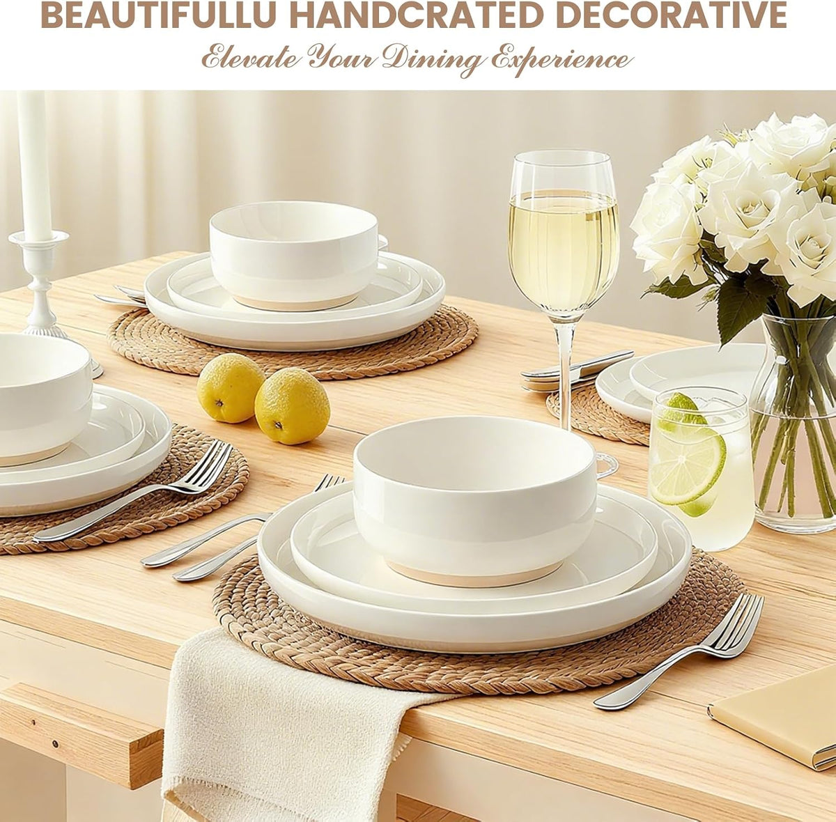 24-Piece Stoneware Dinnerware Set for 8, Plates and Bowls Set – another angle