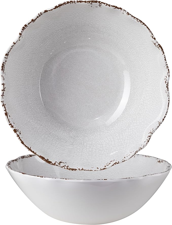 Salad Bowls, 12-Inch Melamine Set in Rustic White
