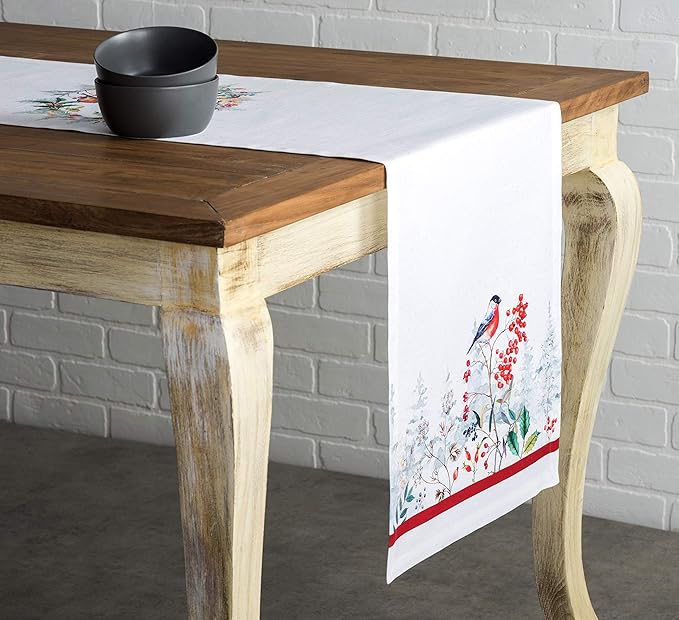 Table Runner in Morzine Watercolor Print, 100% Cotton, 14.5 x 90 Inch