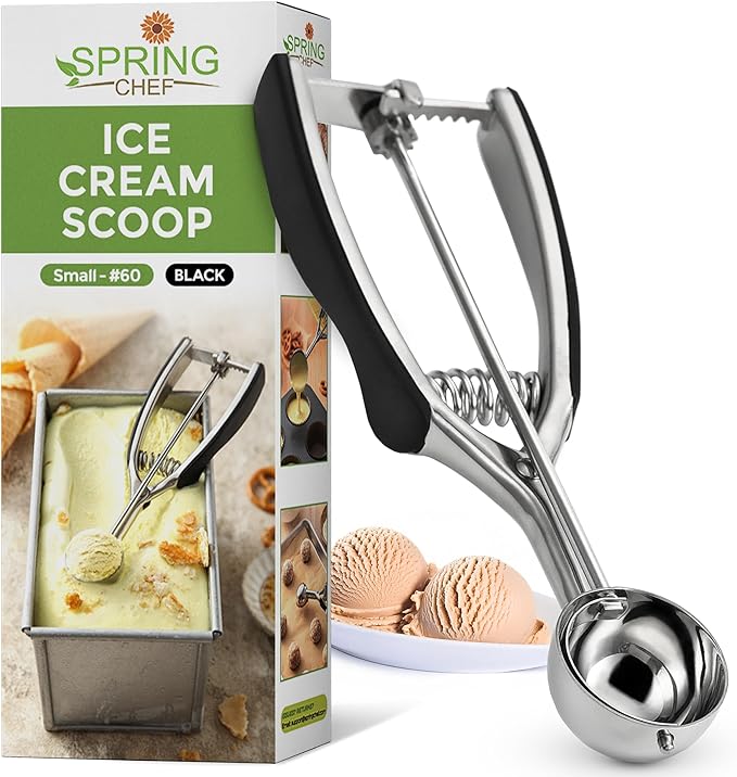 Ice Cream Scoop, 1 Tbsp Stainless Steel Mini Cookie Scoop in Black, Size #60