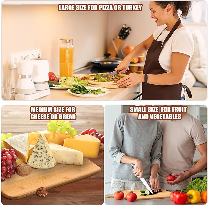 Cutting Boards Set of 12 Bamboo with Handles, 17 x 13 Inch Rectangular