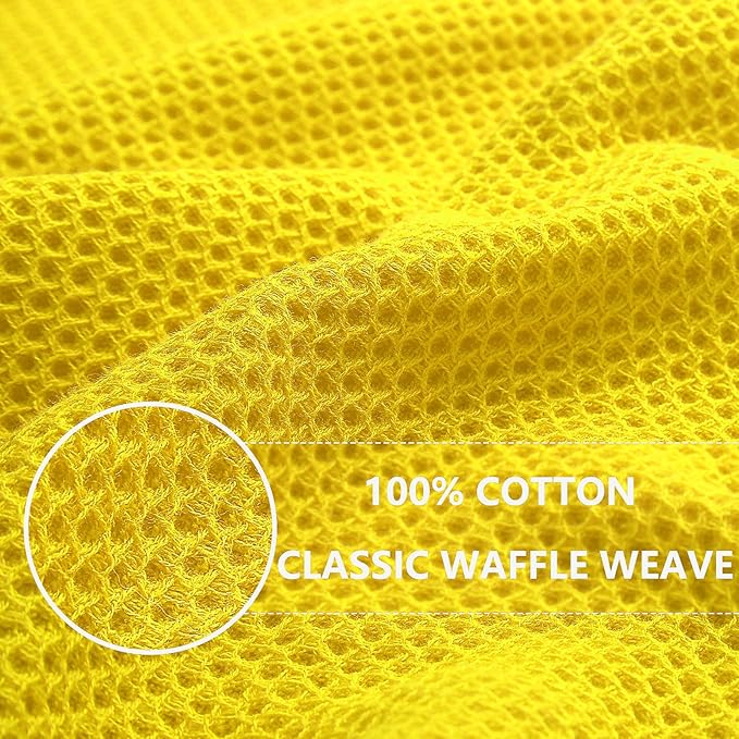 Waffle Weave Dish Cloths, 100% Cotton, 12 x 12 in, 12-Pack, Yellow