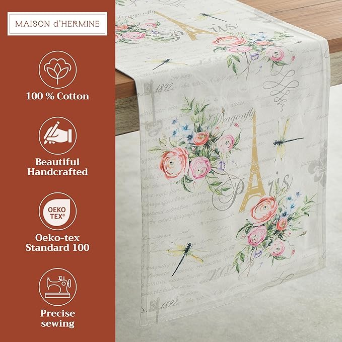 Cotton Table Runner, 14.5 x 72 Inch Double Layer Watercolor Print