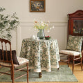Round Tablecloth 67 Inch Linen-Blend Floral Design for Dining Tables