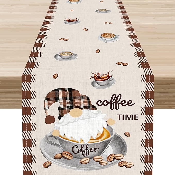 Table Runner, Coffee Print, 13 x 72 Inch Polyester for 4-6 Guests