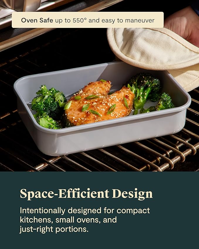 Caraway Nonstick 9” x 6.5” Small Rectangle Baking Pan – Non-Toxic, PTFE & PFOA Free – Aluminized Steel Core – Deep Ceramic Baking Pan for Casseroles, Lasagna & More - Slate