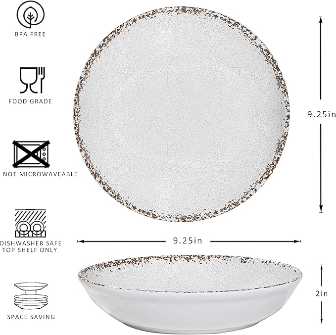 Pasta Bowls, 6-Pack, 9.25-Inch Antique Ivory Melamine