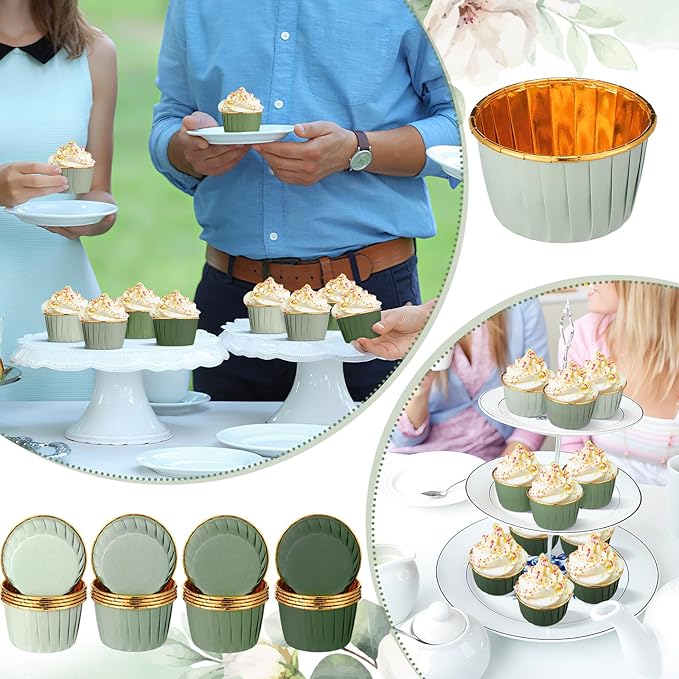 Baking Cups 100 Count Gradient Sage Green Foil Liners, 4 Colors