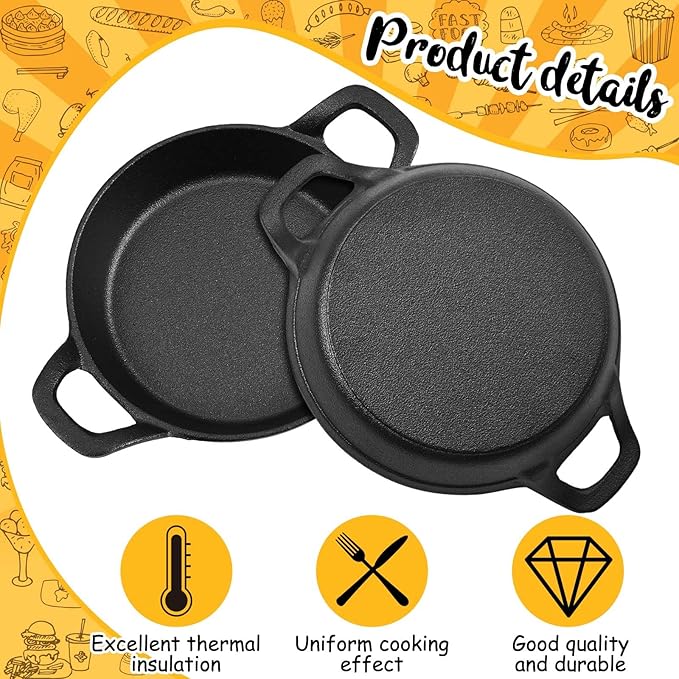 Skillets: 4-Pack Black Cast Iron Mini Pans with Double Loop Handles