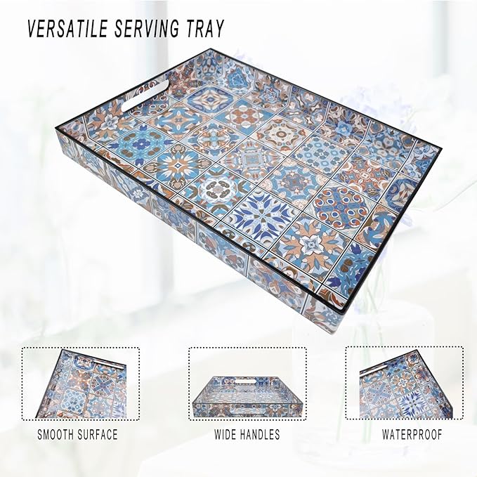 Serving Tray 15.7 x 11.8 Inch Rectangular Plastic with Handles