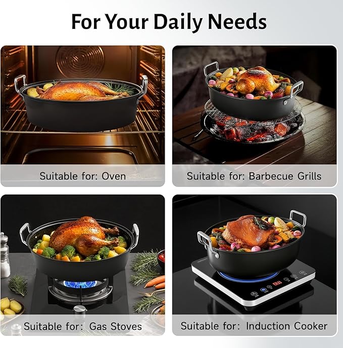 Roasting Pan 32L Oval Carbon Steel with Lid and Rack