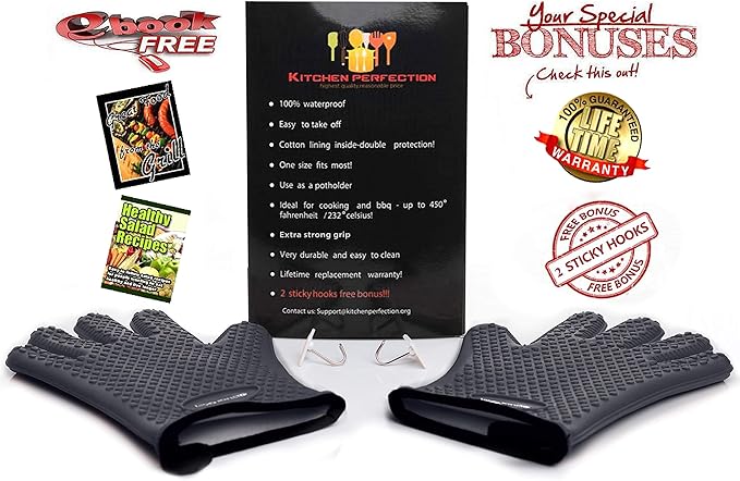 Protective Mitts Potholders: 11-Inch Silicone Gloves, Set of 2, Gray