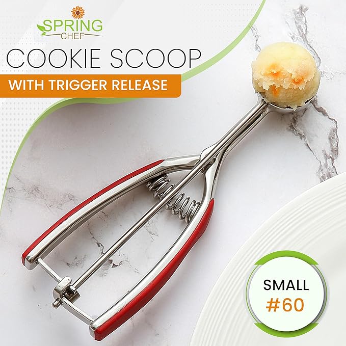Ice Cream Scoops: 1 Tbsp Red Stainless Steel Cookie Scoop with Trigger