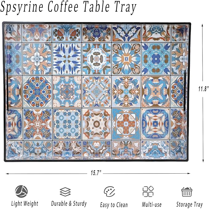 Serving Tray 15.7 x 11.8 Inch Rectangular Plastic with Handles