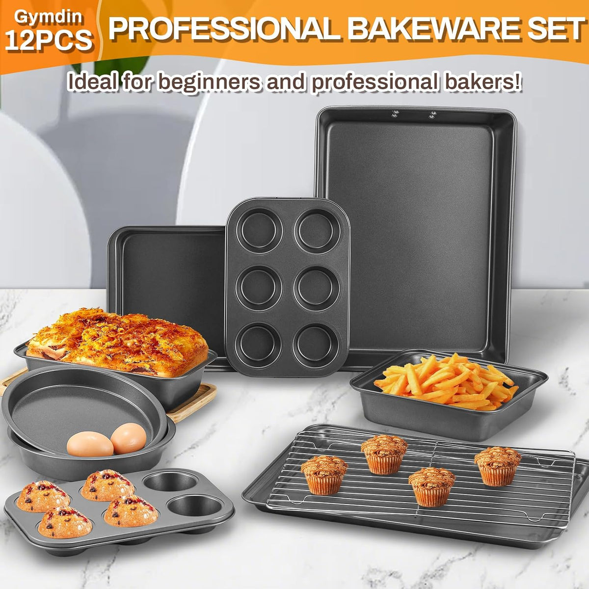 12PCS Nonstick Bakeware Set, Non-Toxic Carbon Steel Baking Pans Set with Wider – alternate view