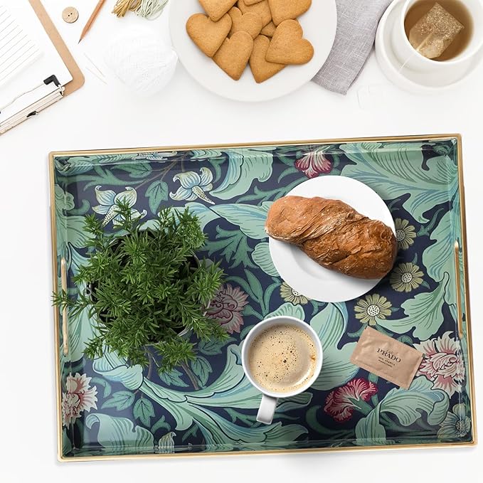 Serving Trays, Rectangular Plastic Tray with Handles, 15.7 x 11.8 Inch