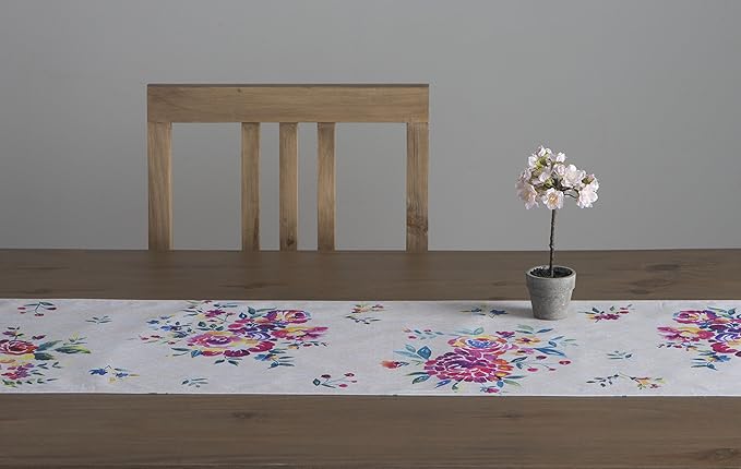 Table Runner, 100% Cotton, 14.5 x 72 Inch Double Layer, Rose Garden