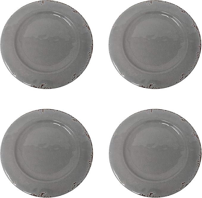 Dinnerware Set with 4 Gray Melamine Dinner Plates, 11 Inch Round