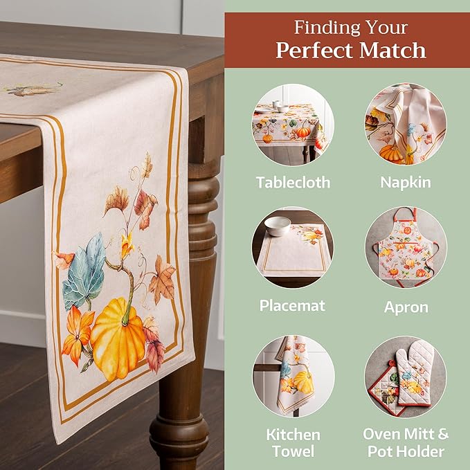 Table Runner, 100% Cotton Double Layer, 14.5 x 108 Inch, Potiron Watercolor
