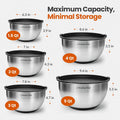 Mixing Bowls, 5-Piece Black Stainless Steel Nesting Set with Airtight Lids