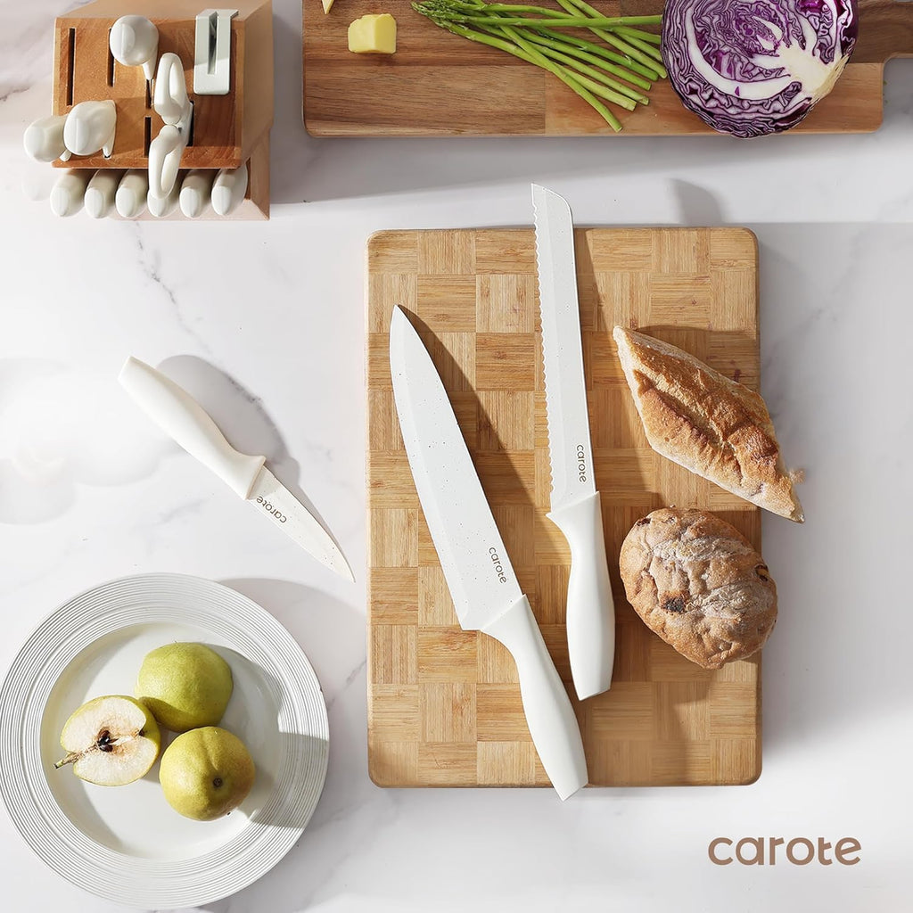 15-Piece Knife Set, Wood Block with Built-In Sharpener, Cream – alternate view